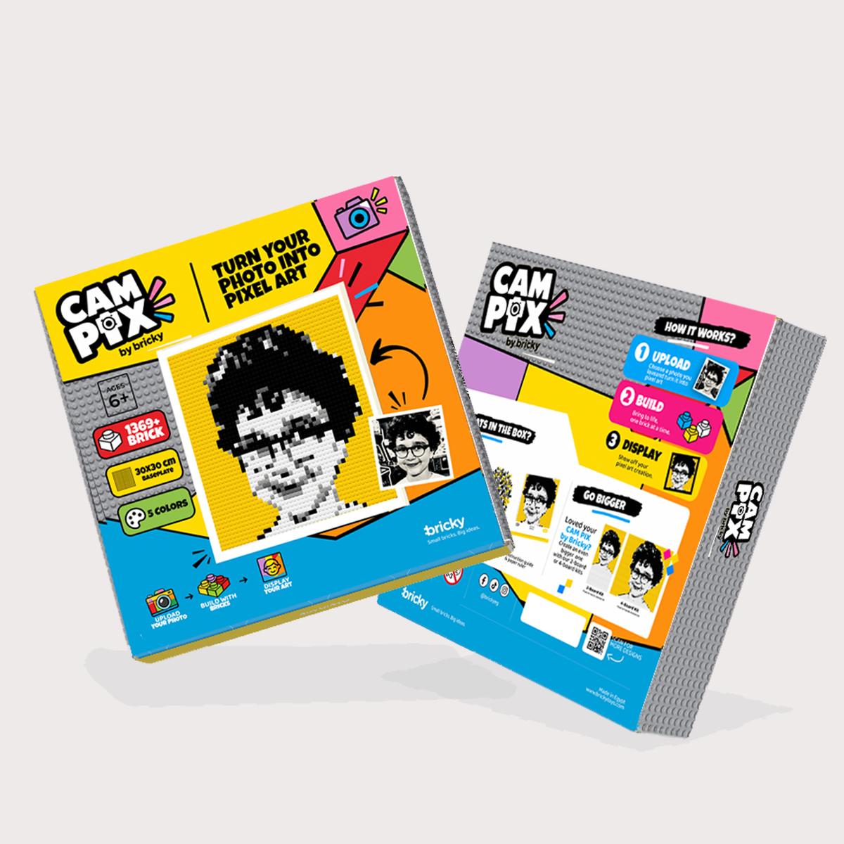 Bricky Cam Pix boy hero photo pixel art mosaic kit front packaging