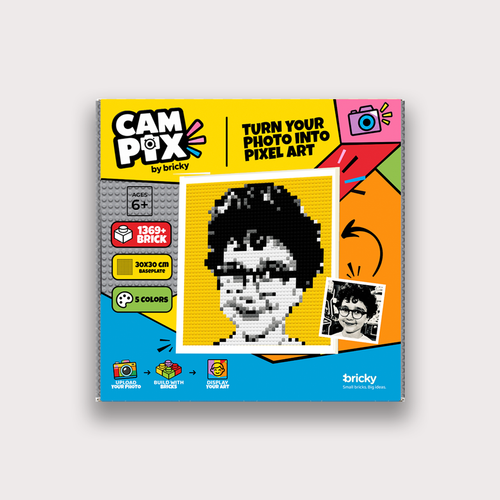 Bricky Cam Pix boy hero photo mosaic kit pixel art front packaging