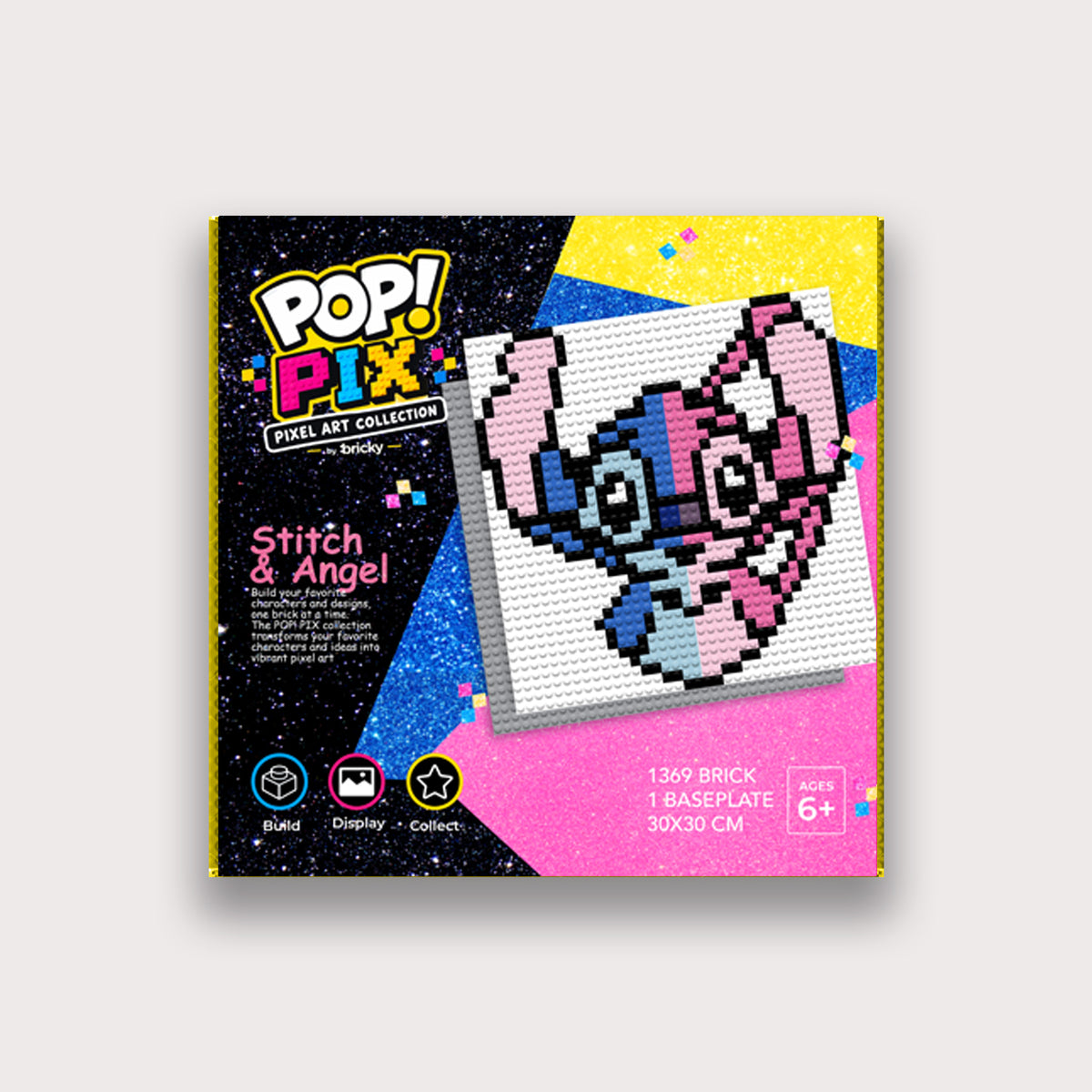 Bricky POP! PIX Stitch and angel duo pixel art building kit front packaging